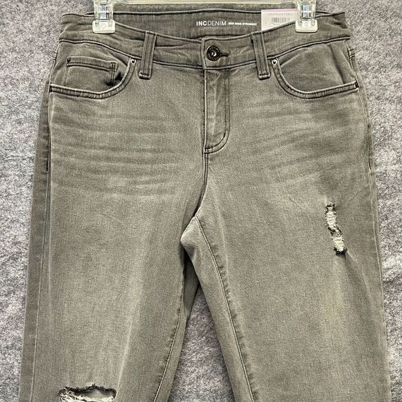 NWT INC International Concepts Denim Jeans Womens Gray Size 6/28 Ripped Straight - Picture 2 of 16